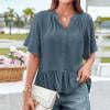 thumbnail image 6 of Women Work Out Tops Sawvnm Women V-Neck Sleeve Button-Front Ruffled Hem Solid Loose Casual Blouse Tank Tops for Women Dark Blue XL, 6 of 6