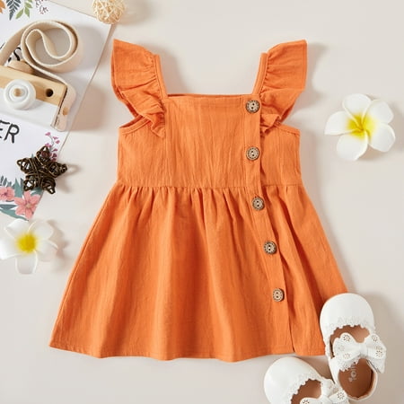 

PatPat Baby Girl Flutter Sleeveless Sundress Button Down Infant A-Line Dress Newborn Summer Cute Outfit 3-24 Month