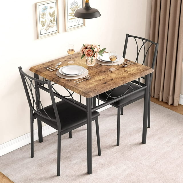 Royalbelle Dining Table Set for 2,Rectangle Dining Table and Chairs Set of 2,3-Piece Farmhouse Kitchen Table Set,Space Saving Dining Table for Apartment Small Spaces,Retro Cushioned seat