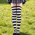 thumbnail image 2 of Women's Christmas Over-The-Knee Socks, Horizontal Striped Thigh High Socks with Soft Elastic Cuff, Stretchy Cosplay Novelty Socks for Halloween Party School Daily Wear Black, 2 of 3