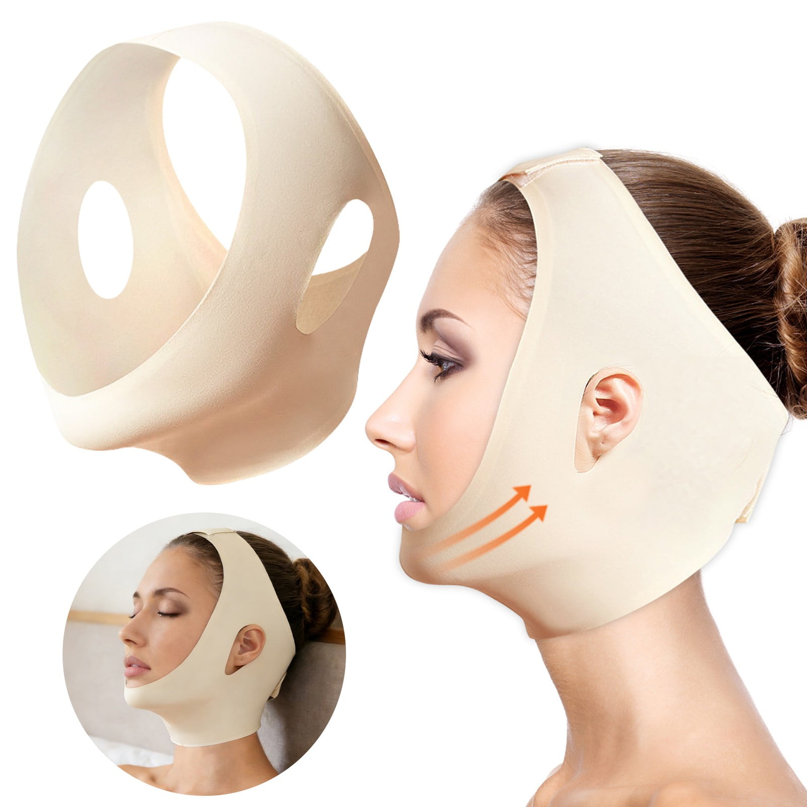 Face Sculpt Wrap Reusable Jawline Chin Strap Breathable Facial Compression Wrap For Post Op Recovery Daily Contouring(Beige5-68Cm)