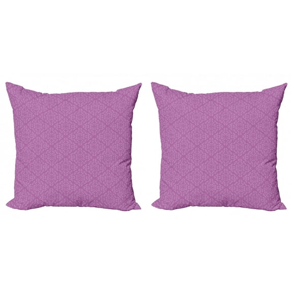 Retro Throw Pillow Cushion Cover Pack of 2, Nostalgic Floral Ornament with Curvy Stems and Leaves in Continuation, Zippered Double-Side Digital Print, 4 Sizes, Fuchsia and Lilac, by Ambesonne