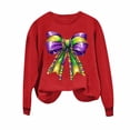 thumbnail image 6 of ClodeEU Women's Mardi Gras Bow Print Carnival Sweatshirt,Casual Crewneck Long Sleeve Loose Pullover Red,Womens Plus L, 6 of 6