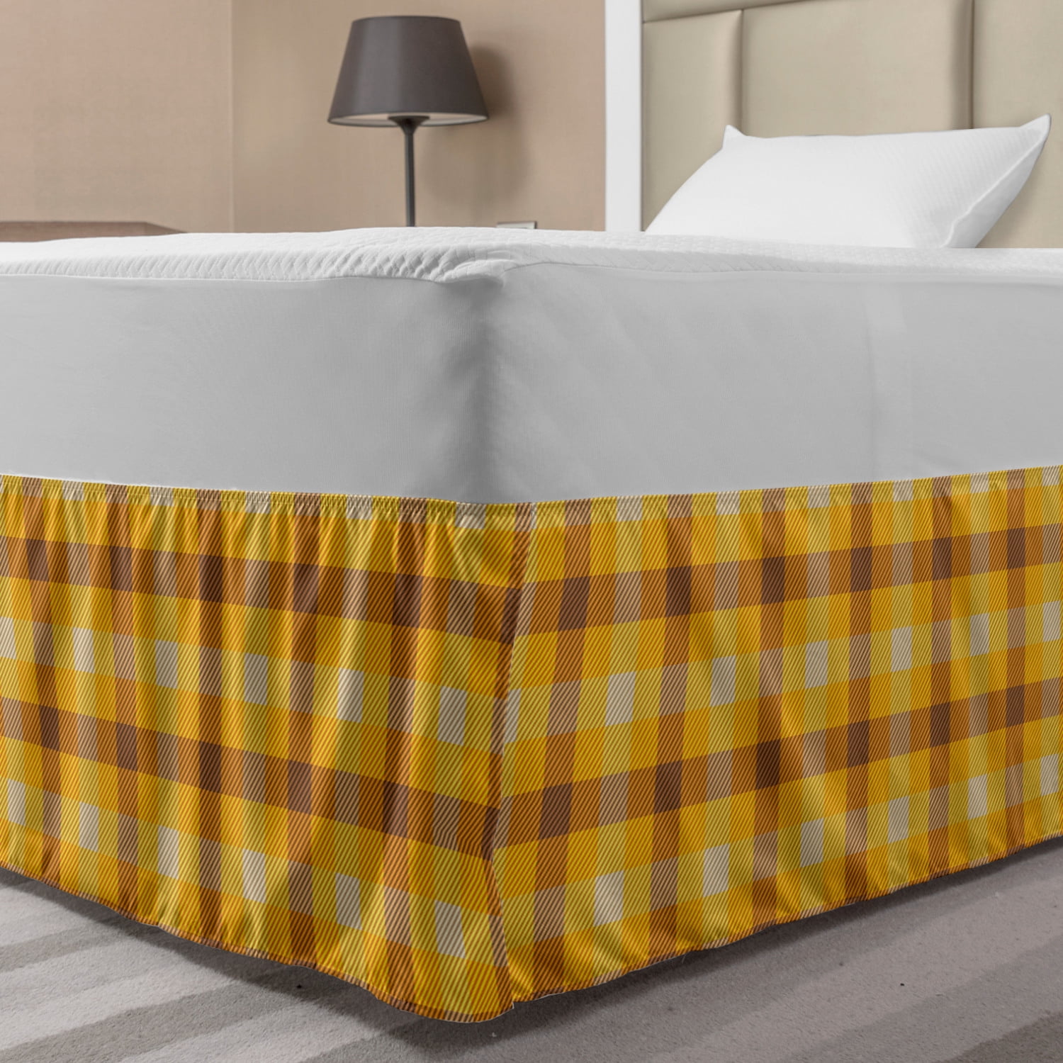 Plaid Bed Skirt, Repeating Traditional Geometric Stripes Crossed