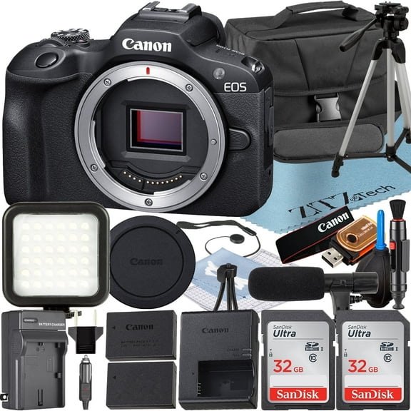 Canon EOS R100 Mirrorless Camera (Body) with 2 Pack SanDisk 32GB Memory Card   Case   ZeeTech Accessory