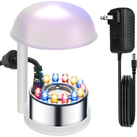 Halloween Mist Maker, Water Fountain Pond Mini Fog Machine Atomizer Air Humidifier, Ultrasonic Mist Maker Fogger Indoor Fountain, Mister Fogger with 12 LED Light and Waterproof Splash Guard