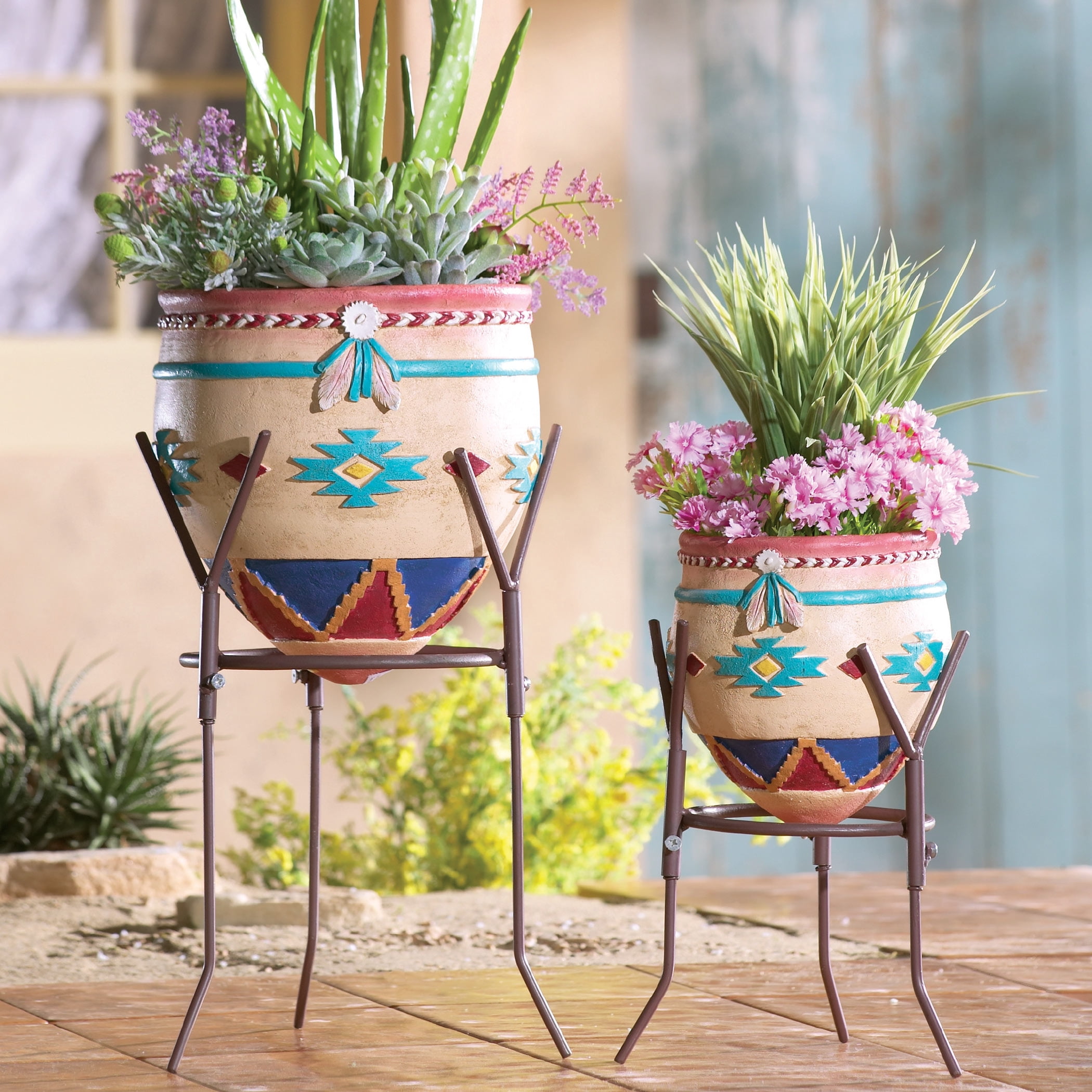 Collections Etc Southwest Garden Planters - Set of 2 NO SIZE
