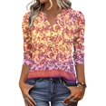 thumbnail image 3 of Boho Print Blouse for Women, V-Neck 3/4 Sleeve Tunic Top with Button Detail - Loose Fit Bohemian Casual Shirt for Fall & Winter Red XXL, 3 of 7