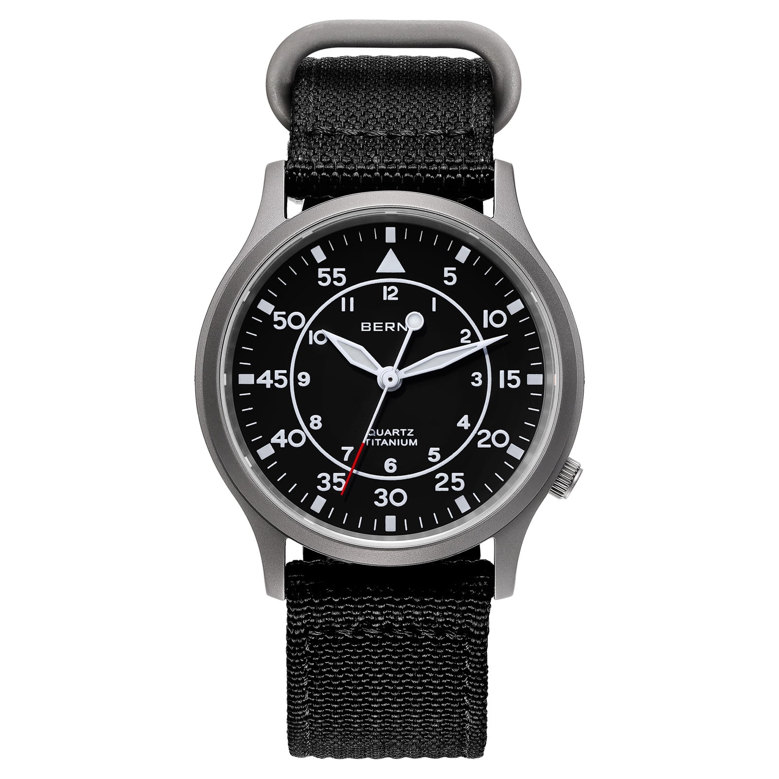 BERNY Titanium Watches for Men, Sport Military Men Watch with Canvas Strap, Japanese Quartz Movement, Super Luminous, Fashion Men's Field Watch, Casual 5ATM Waterproof Army Wristwatch, Black