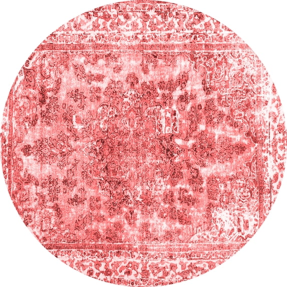 Ahgly Company Indoor Round Abstract Red Contemporary Area Rugs, 8' Round