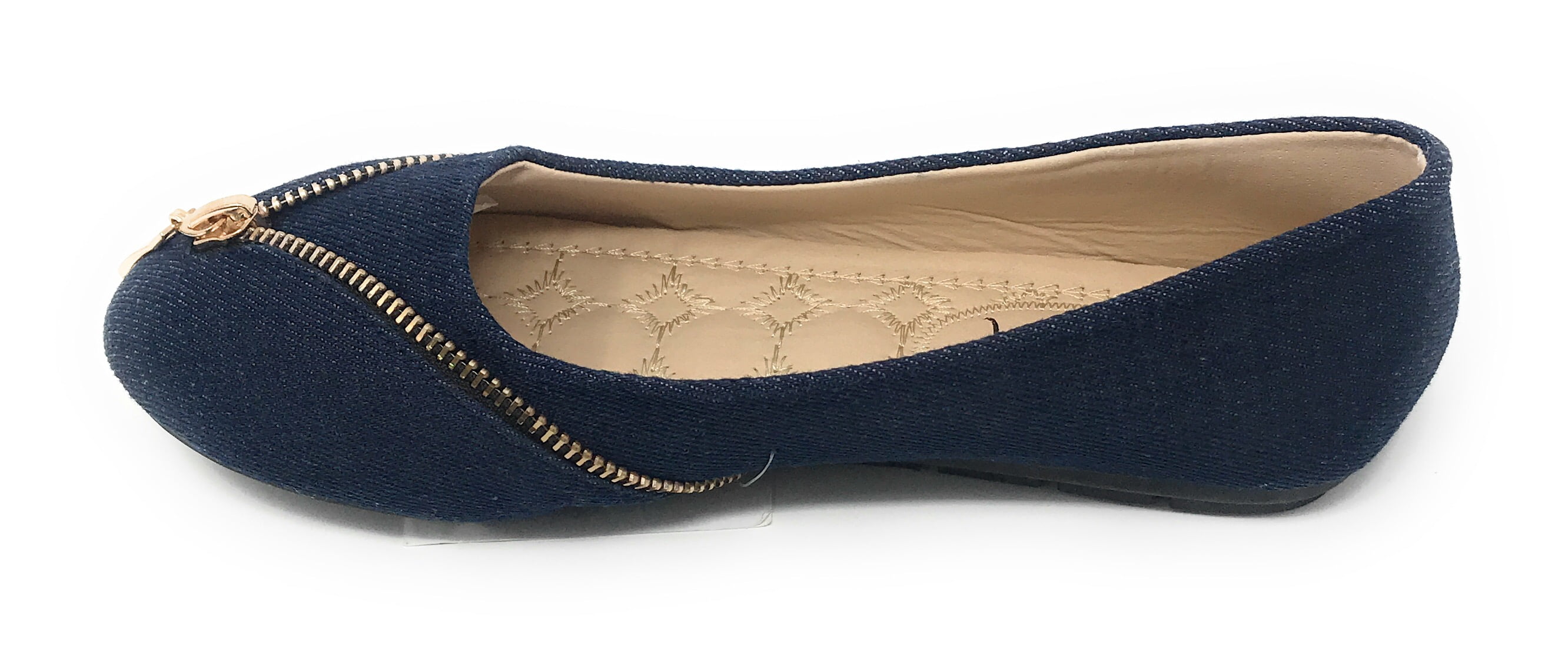 Victoria K Women's Slip-on Denim With Zipper Ballerina Flats