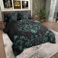 thumbnail image 2 of Manfei Teal Baroque Damask 7-Piece Bedding Sets Full Size, Hippie Flower Floral Comforter Sets with Sheets, Vintage Victorian Bedding Accessories, Breathable Bedroom Decorative, 2 of 6