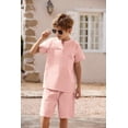 thumbnail image 6 of Arshiner Boy's 2 Pieces Linen Set Casual Henley Shirts Short Sleeve Beach Shorts Summer Shorts Outfits 11-12 Years, 6 of 8