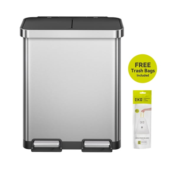 EKO Hana Kitchen Trash Can, 18 Gallon Stainless Steel Recycling Garbage Bin, Silver with Sample Trash Bags Included