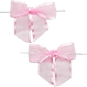 36 Pack 1.5" Pink Organza Bows Twist Ties for DIY Crafts, Gift Wrapping Accessories and Scrapbooking
