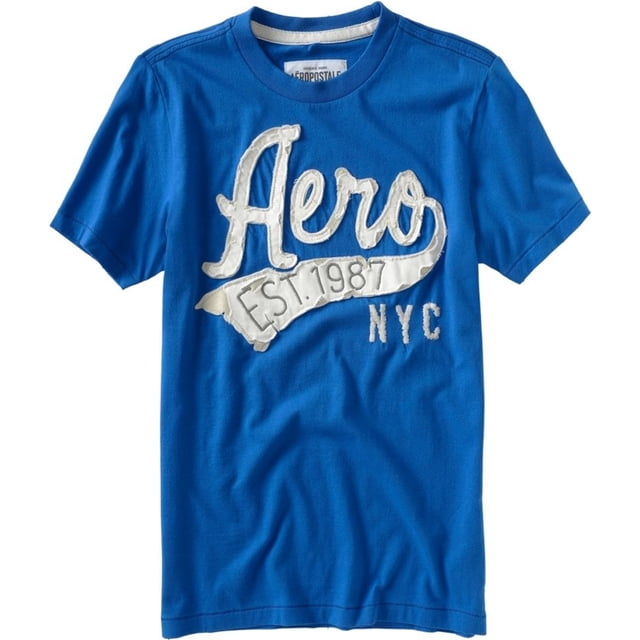 Aeropostale Hombres Embellecido Aero Est. Camiseta gráfica de 1987, azul, talla extra pequeña