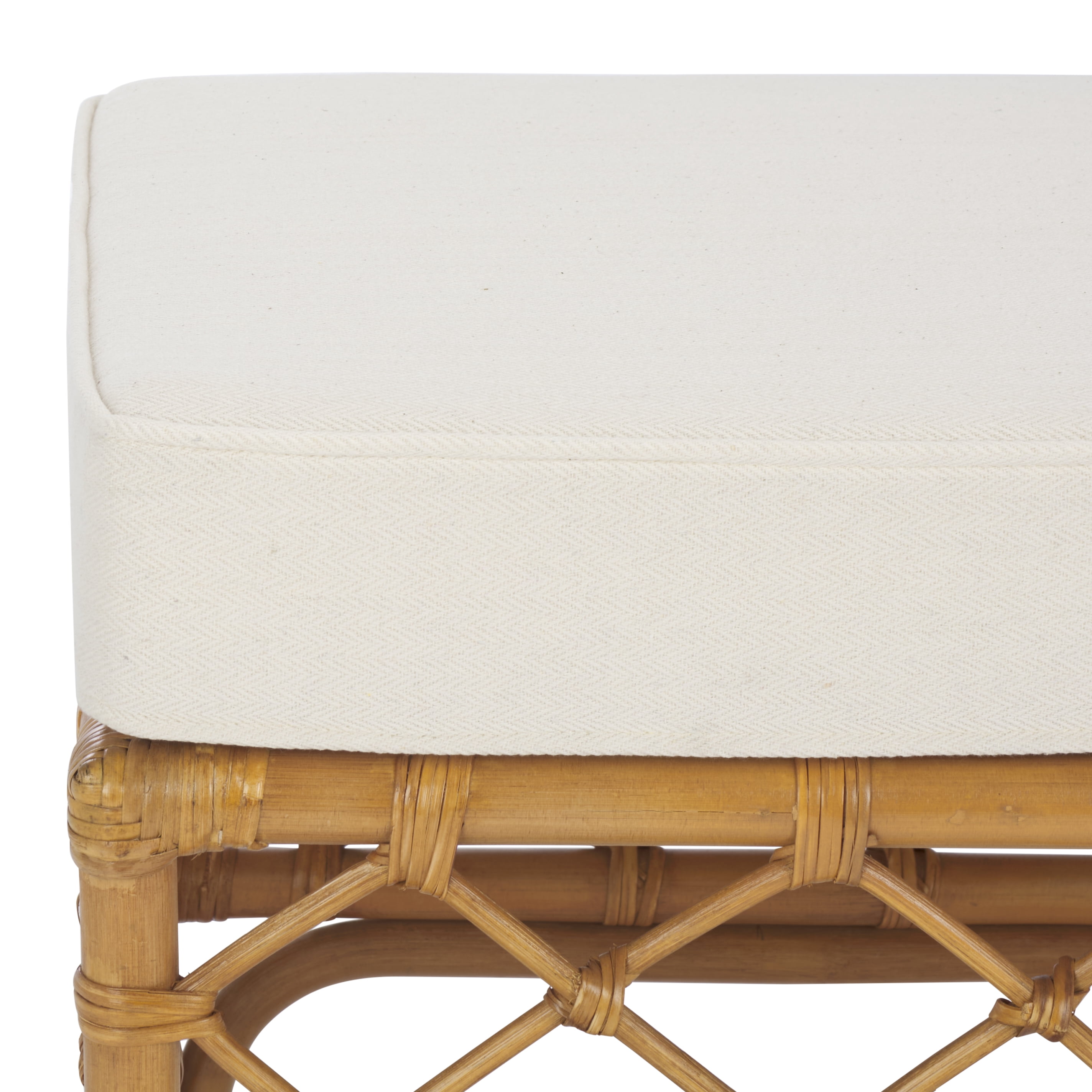 Safavieh Couture Cherilynn Rattan Pole Ottoman, Natural/White