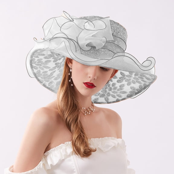 WCJM FemaleWomens Summer Dress Hat Wide Leaf Flower Bridal Shower Hat Sun Hats Beach Hat Grey