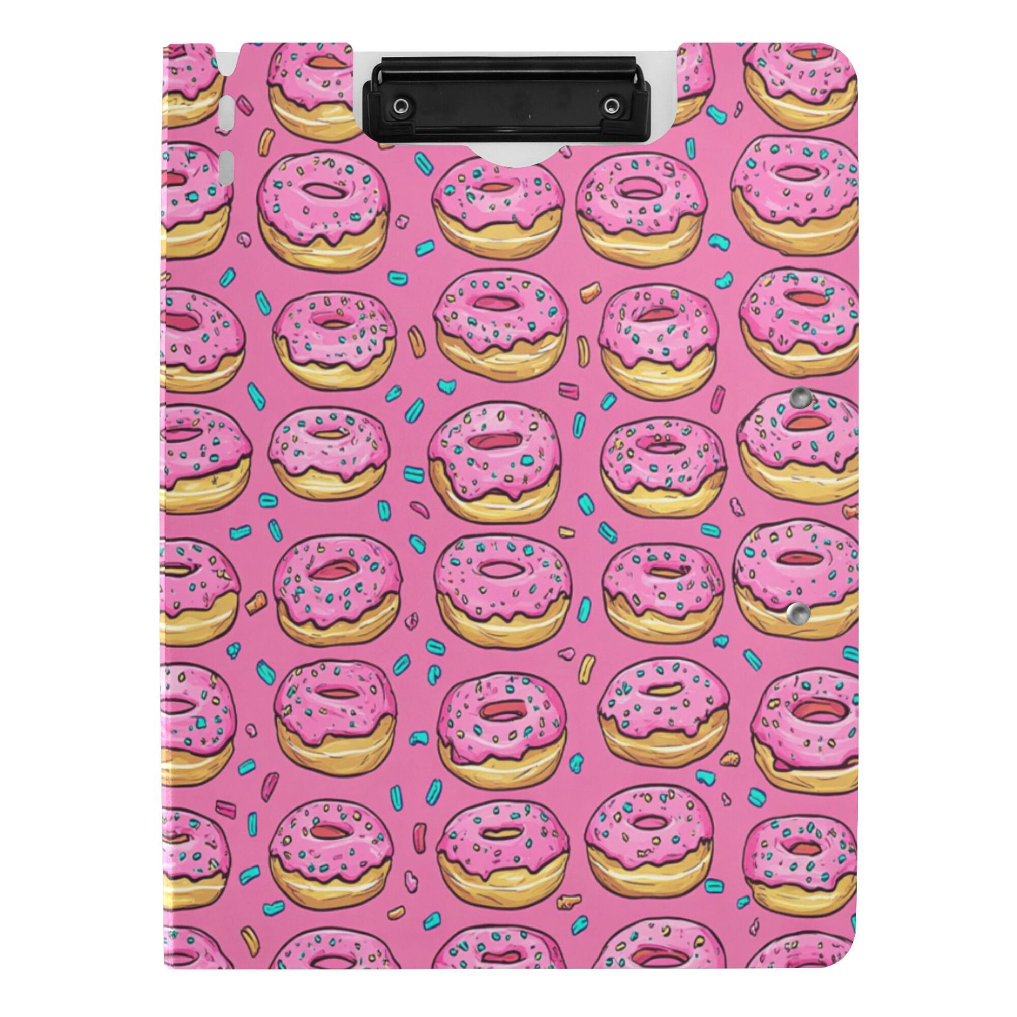 FORMRS A4 Clipboard Folder with Pen Holder Horizontal Foldable School Office Binder, Pink Doughnuts
