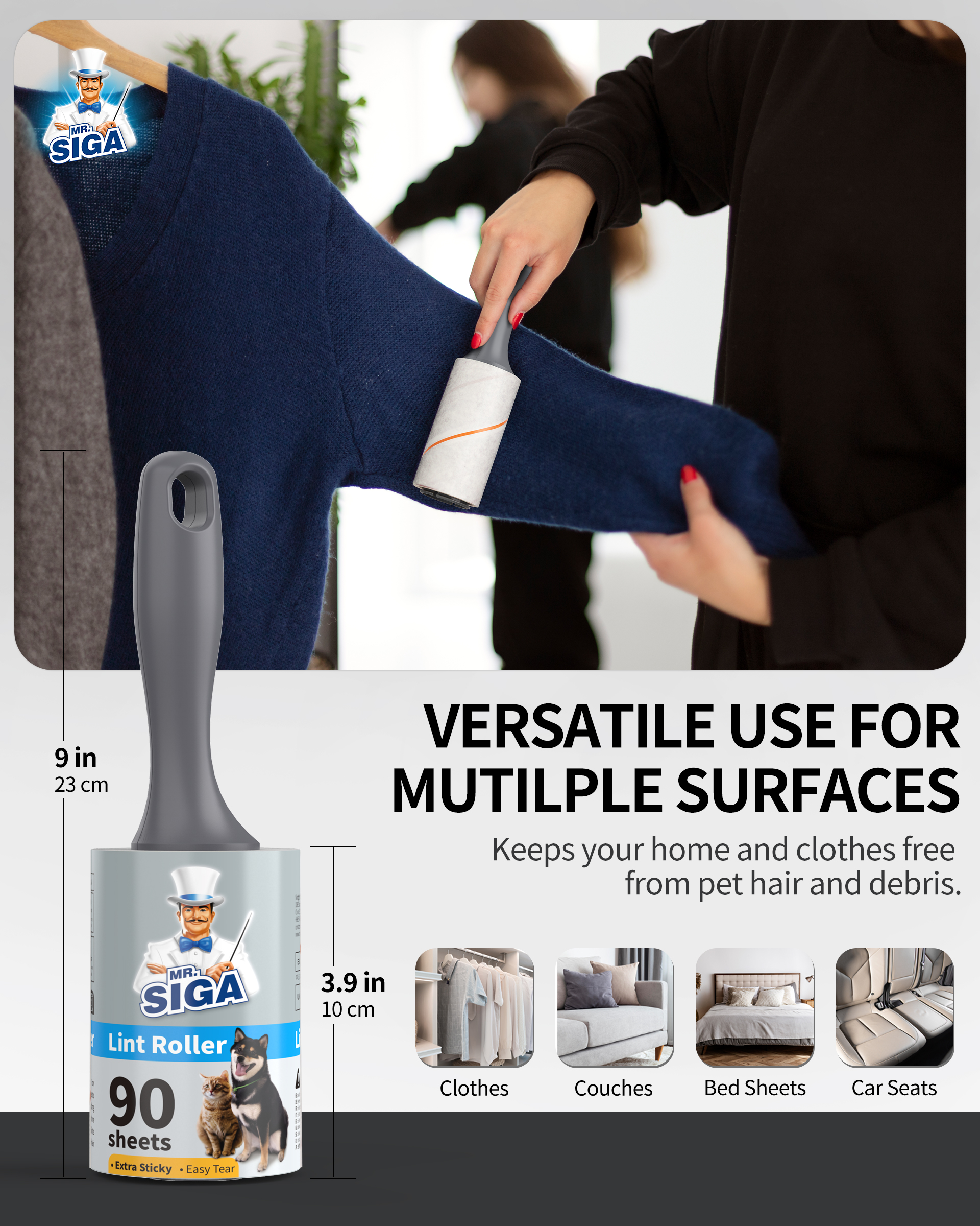 MR.SIGA Lint Rollers Pet Hair Extra Sticky 3-Pack photo 5