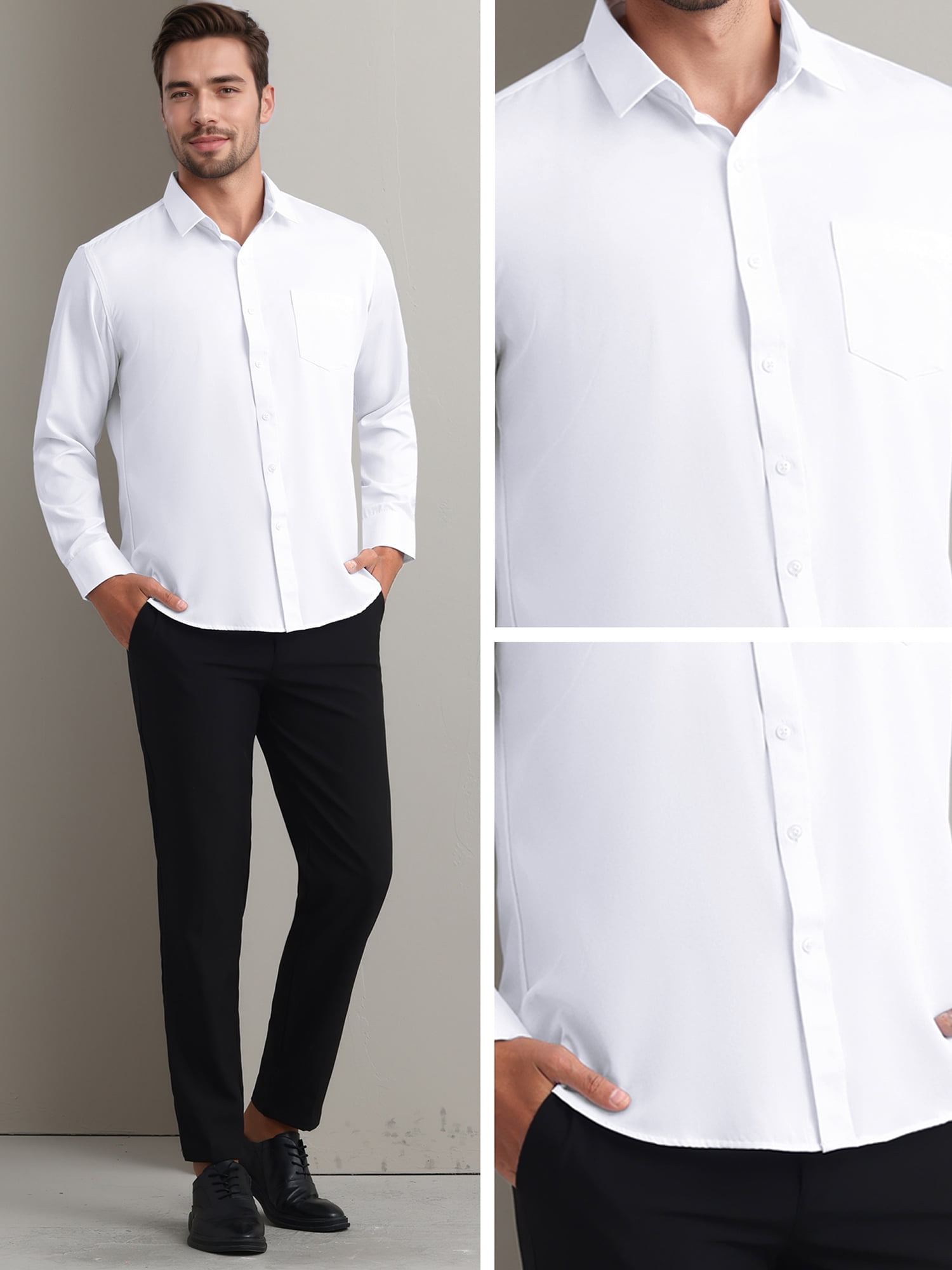 Unique Bargains Men's Long Sleeve Regular Fit Business Button Down Formal Shirt XL White