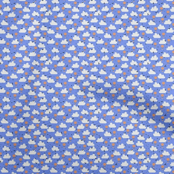 oneOone Cotton Poplin Medium Blue Fabric Cloud Quilting Supplies Print Sewing Fabric By The Yard 56 Inch Wide