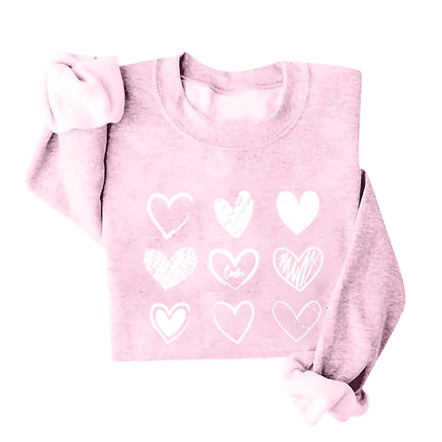 VBARHMQRT Chandail Molletonné Uni Femme Chandails de la Saint-Valentin pour Femme Chandail Graphique Cœur d'Amour Chandail d'Hiver à Col Rond Manches Longues