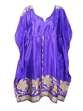 Mogul Women Blue Kaftan Dress Beach Cover Up Printed Housedress Lounger Caftan Dresses 3XL