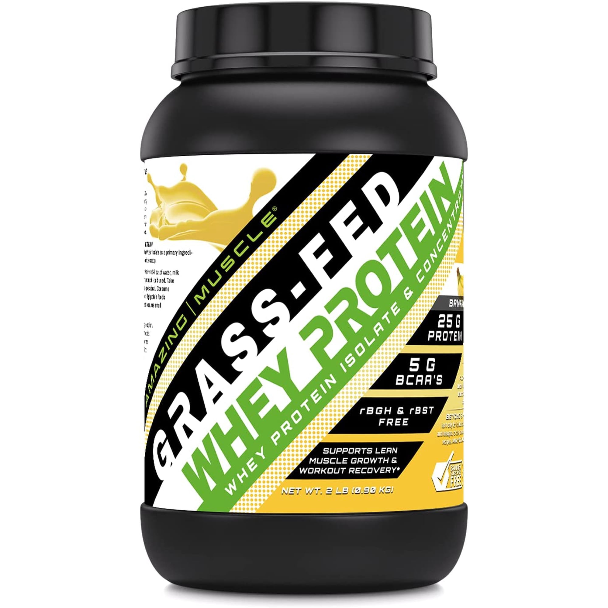 Amazing Muscle Grass Fed Whey Protein (Isolate & Concentrate) - 2lbs - Banana Flavor