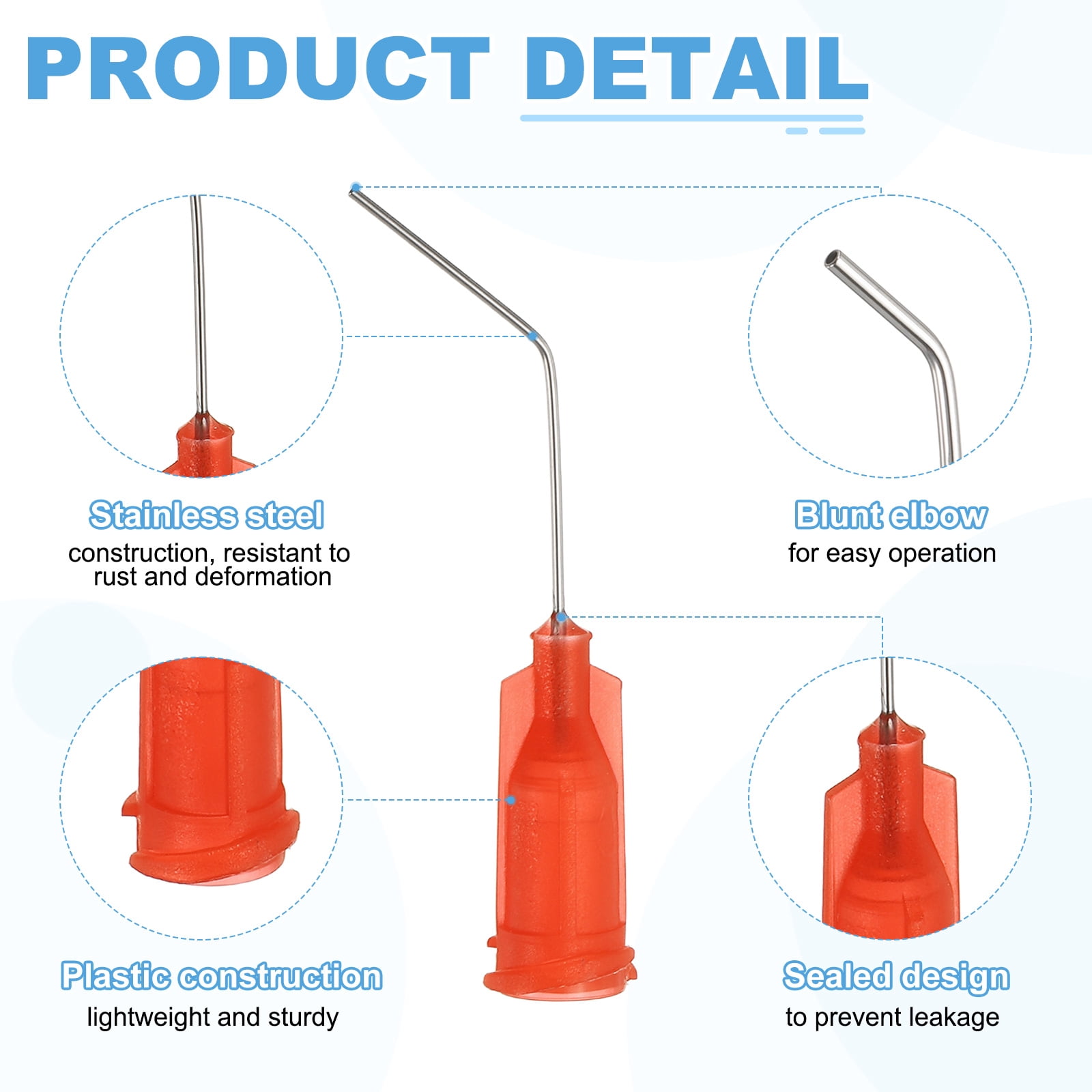 200 Pack Blunt Tip Dispensing Needles, 24Ga Gauge Stainless Steel 45 Degrees Bent Dispensing Tips with Luer Lock 1" End Angled Blunt Dispenser Needle, Orange-red