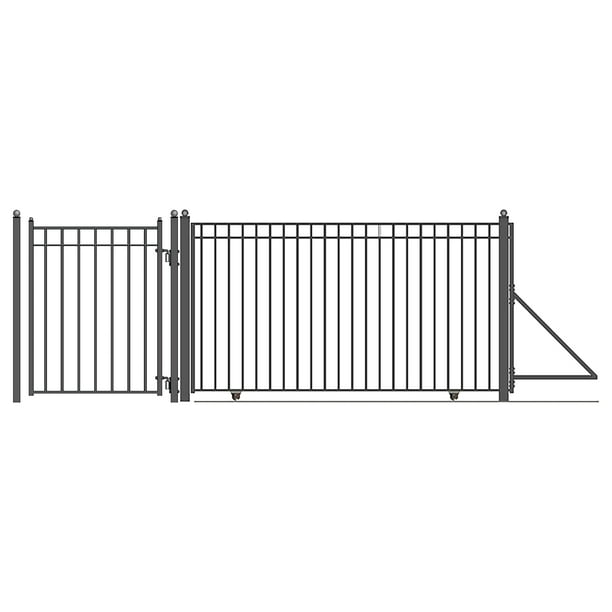 Aleko Dg12madsslped Steel Sliding Driveway Gate 12 Ft With Pedestrian Gate 5 Ft Madrid Style Walmart Com