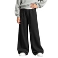 thumbnail image 6 of Falkdiz Loose Sweatpants for Girls Open Bottom Solid Color Pockets Wide Leg Outdoor Stylish Pantalones Relaxed fit Girls Pants Elastic Waist , Black , Size: 12-13 Years, 6 of 8