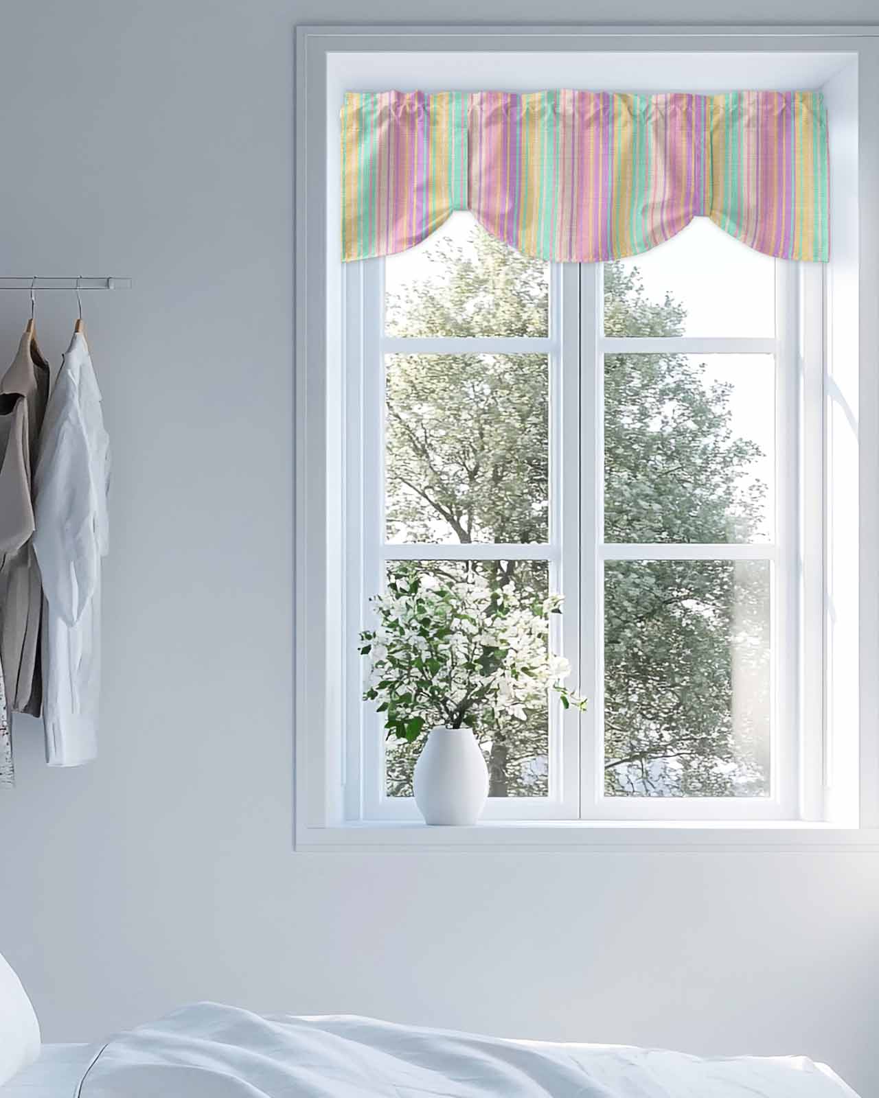 Colorful Striped Tie Up Valances Curtain, Yellow Stripe Vintage Linen Texture Kitchen Valances for Windows Decor, Rod Pocket Short Curtains Set for Bedroom/Bathroom, 60"x18"