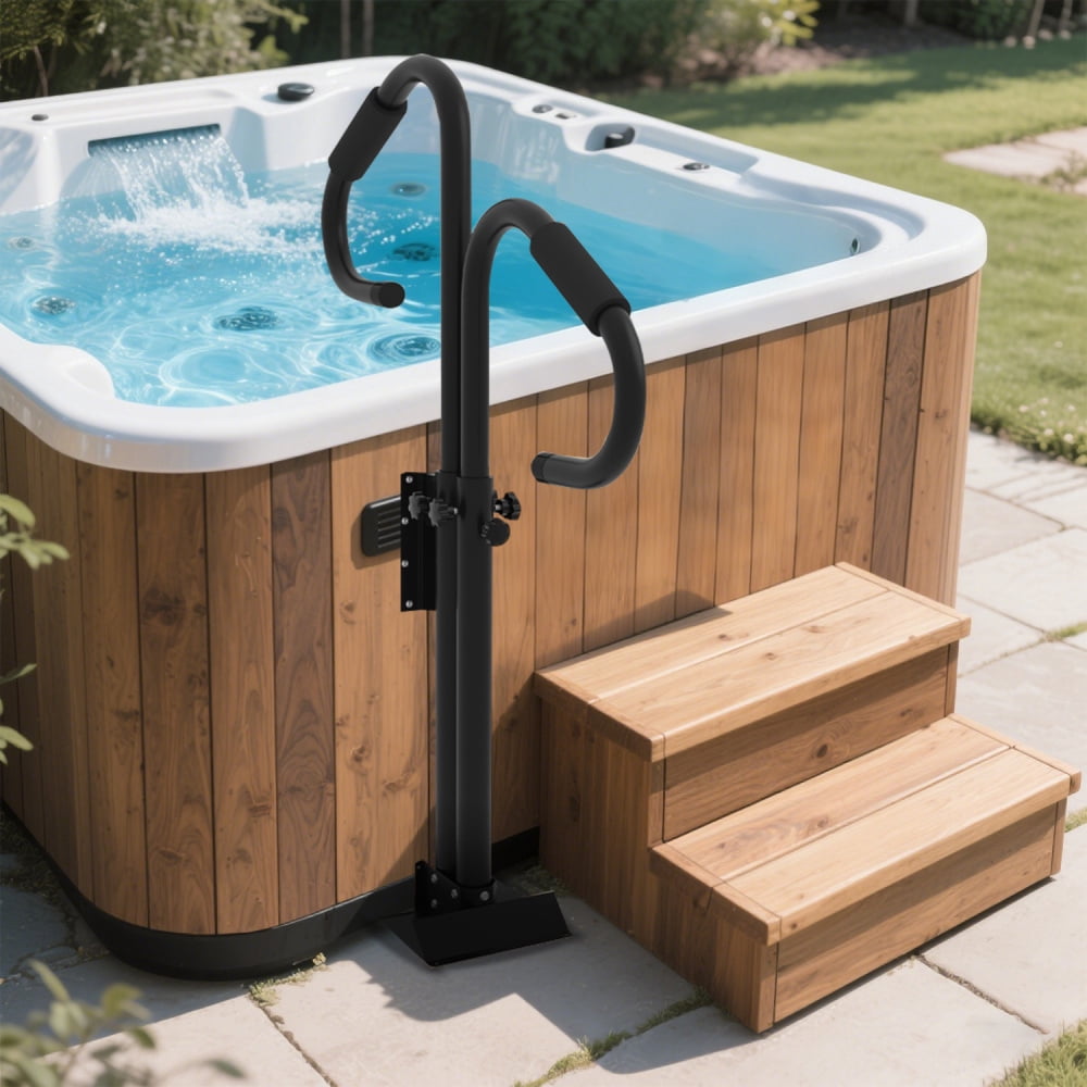 38"-58" Two-Way Hot Tub Handrails, Adjustable Height SPA Handrail w/360 Swivel Option & Slide Under Mount Base, Hot Tub Railing to Get in and Out, 600LB Capacity