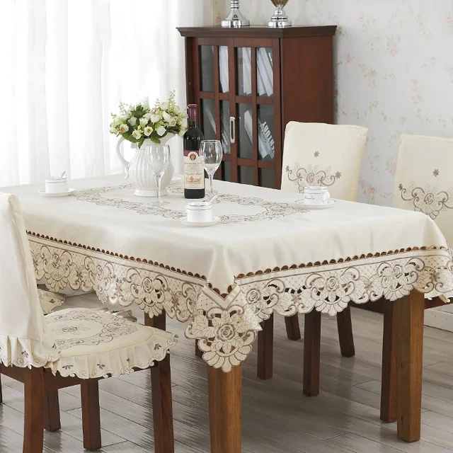 Table Cloth Table Cover Lace European Garden Elegant Embroidered Dining TableCloth Flower Peony Chair Cover Wedding Dust Cover