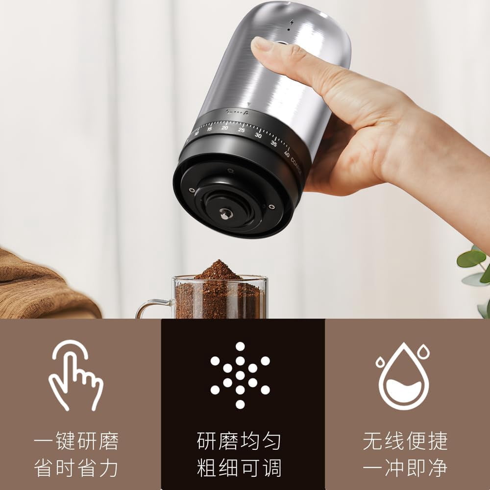 Portable Electric Coffee Grinder,Mini Coffee Bean Grinder,1800mAh Rechargeable Coffee Bean Grinder,Adjustable Coarseness,25g Capacity,Ceramic Cone for Travel,Camping,Office,etc(Stainless Steel)