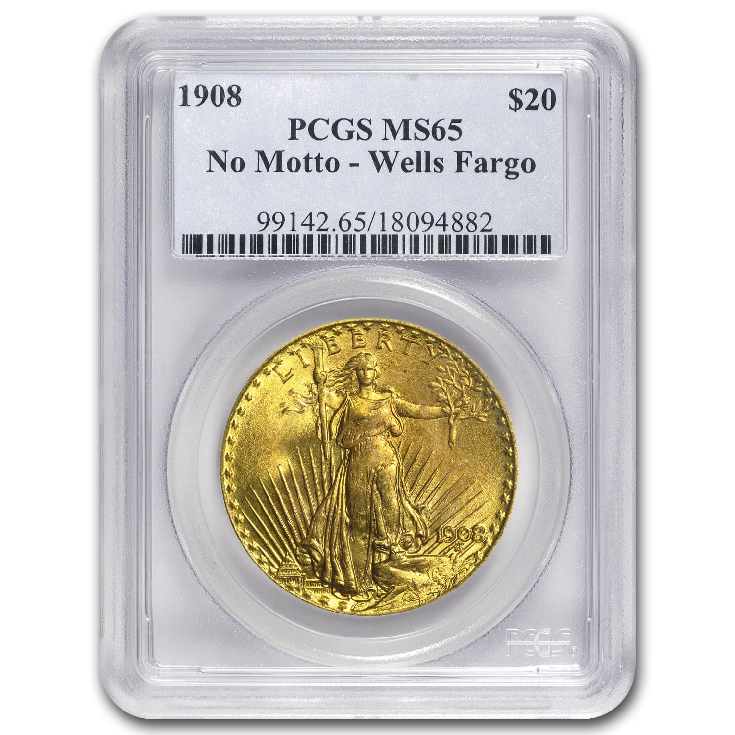 U.S. Mint 1908 20 SaintGaudens Gold No Motto MS65 PCGS (Wells
