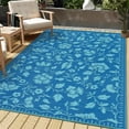 thumbnail image 4 of 5x8 Navy&Turquoise Outdoor Rug Waterproof Reversible, Floral Plastic Straw Patio Rug, Foldable Outdoor Area Rug for RV Camping, Picnic, Beach, Balcony, Deck & Garden 5x8 Navy&Turquoise, 4 of 9