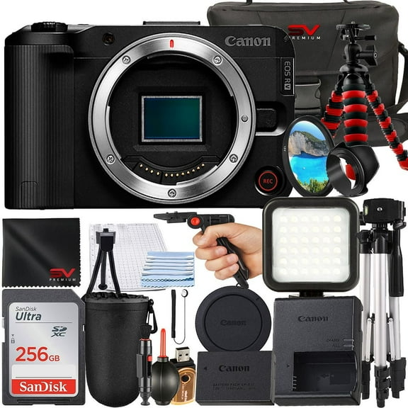 Canon EOS R50 V Mirrorless Camera (Body Only) with SanDisk 256GB Memory Card   Case   Tripod   SV Premium Accessory Bundle (International Version)