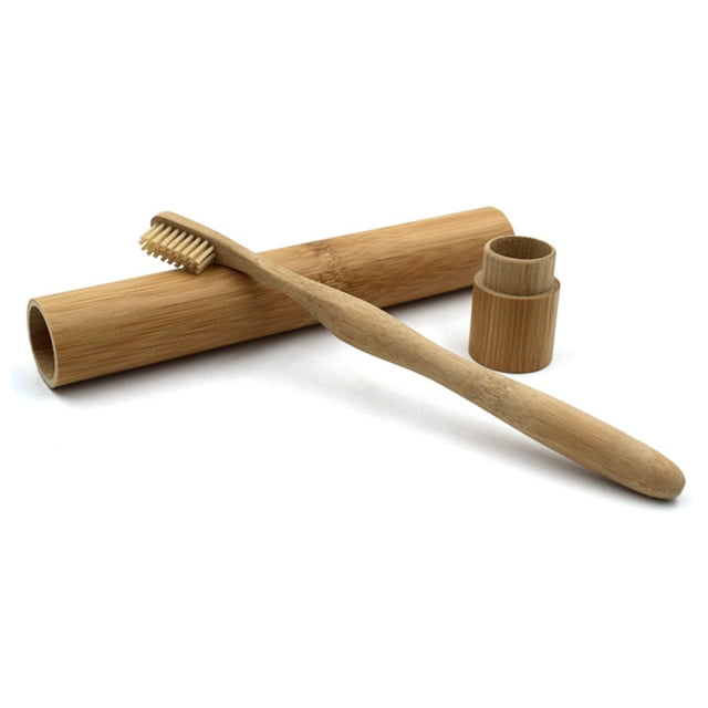 HAMPPLIES Portable Toothbrush Storage Box Vintage Natural Bamboo Toothbrush Case For Adults 1Pcs 7.1x1.1x1.1in
