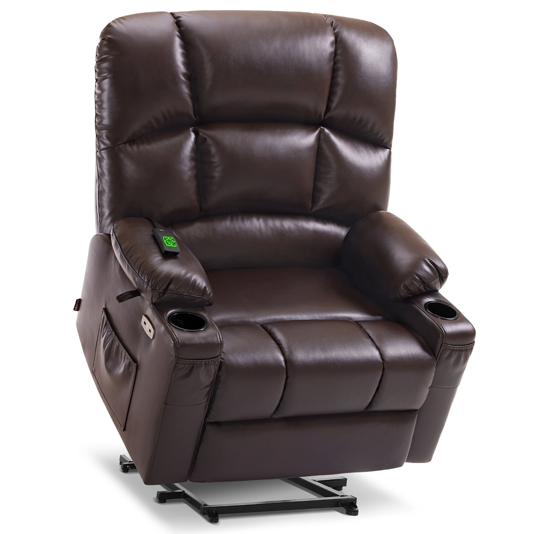 MCombo Large-Wide Lay Flat Dual Motor Power Lift Recliner Chair Sofa with Massage and Heat for Big Elderly People, Infinite Position, Faux Leather R7688 (Dark Brown, Large-Wide)