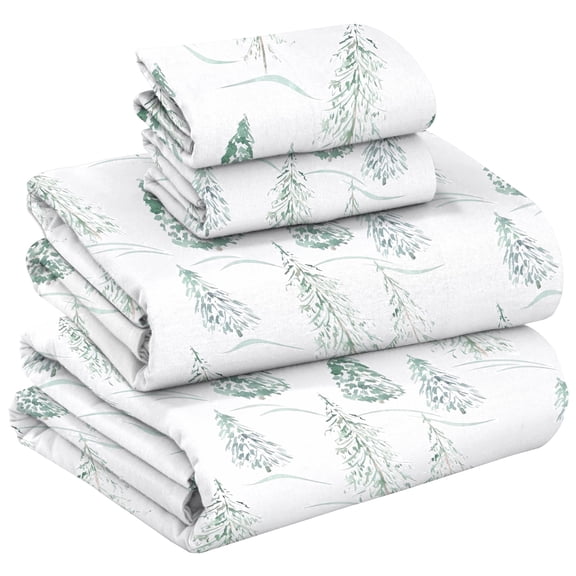 RUVANTI Flannel Sheets Queen Size - 100% Cotton Double Brushed Bed Sheets, Deep Pockets 16 Inches Queen Sheet Set, All Seasons Breathable & Extra Soft - Warm & Cozy, 4 Piece, Alpine Serenity