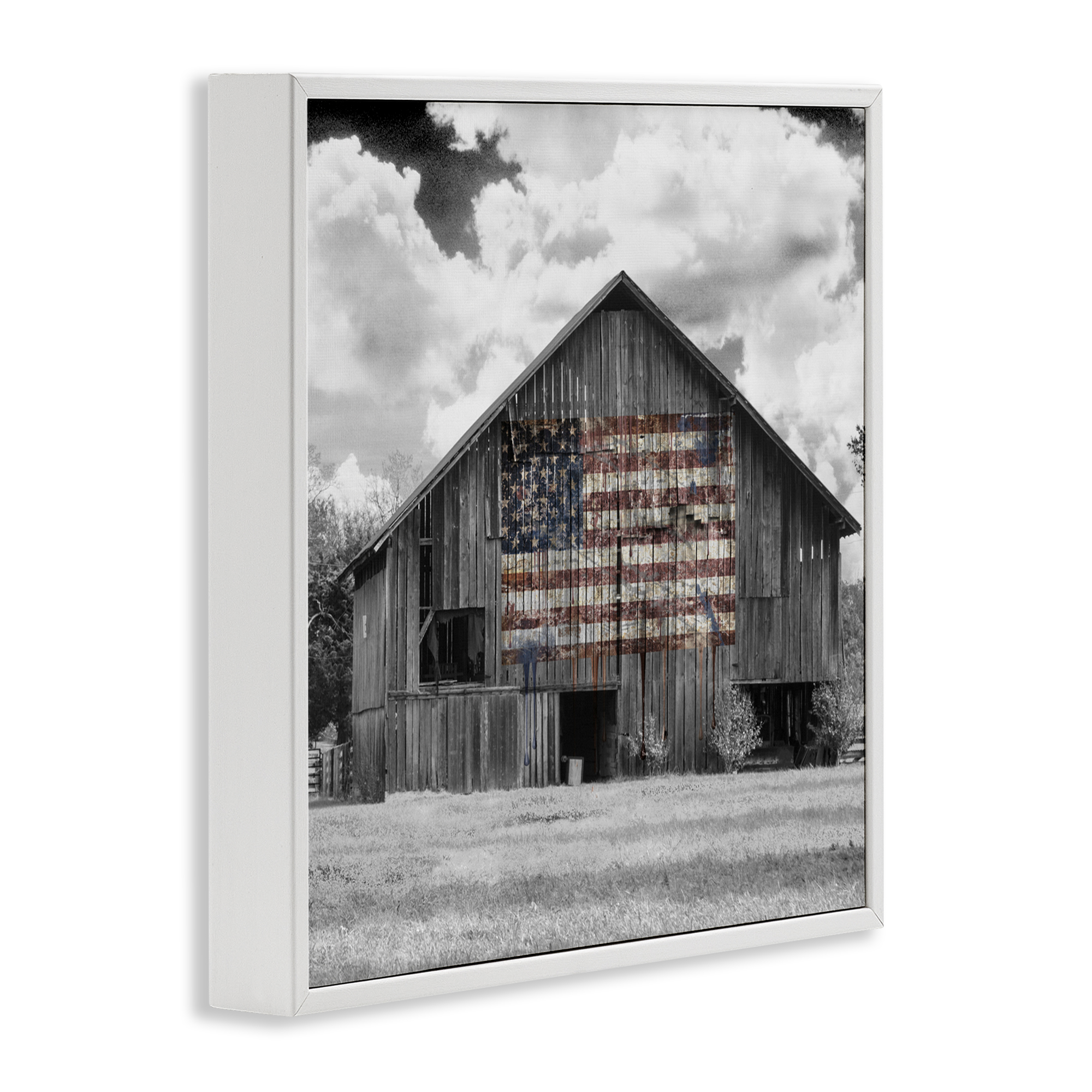 USA Flag Monochrome Barn White Framed Giclee Art, design by Decent Exposures