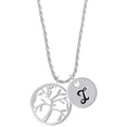 thumbnail image 1 of Delight Jewelry Silvertone Tree of Life in Circle Silvertone Script Initial Disc - I - Charm Necklace, 20"+3", 1 of 4