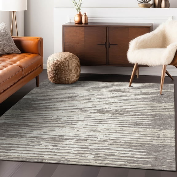 Addison Rugs Chantille Indoor/Outdoor Transitional Stripes Taupe Washable Rectangle Rug, 5' x 7'6"