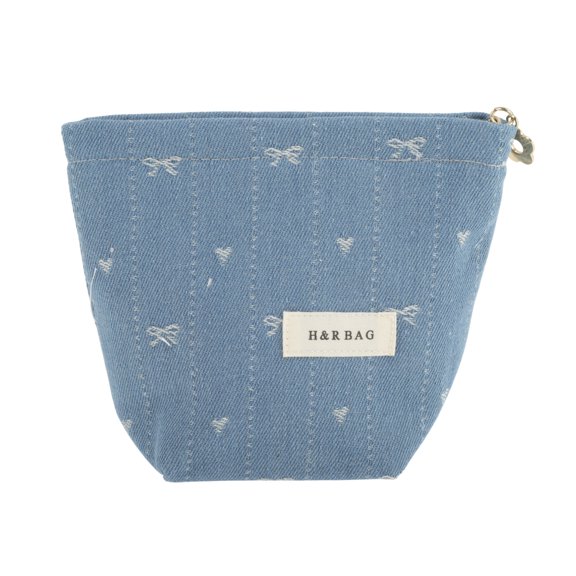 Bolsos Únicos 1 Pc Clutch Ligero Corazón Lazo Pequeña Bolsa de Maquillaje para Vacaciones Lona Azul