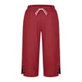 thumbnail image 5 of Cagogo Women's Capri Pants Cotton Linen Elastic Waist Loose Casual Capri Trousers with Pockets Solid Straight Leg Summer Work Beach Lounge Pants, Red L, 5 of 6