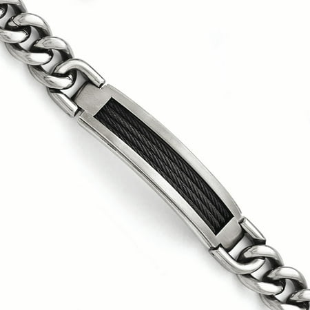 Primal Steel Titanium Polished/Matte Black IP-plated Wire Curb Bracelet