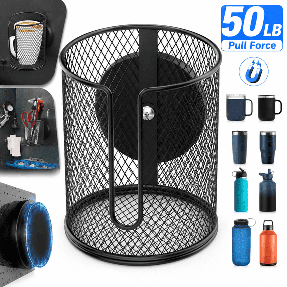 Genreen Heavy Duty Magnetic Cup Holder - 50LB Pull Force for Forklift/Truck/Tractor, Fits 10-50oz Bottles & Mugs, Rustproof Carbon Steel (3.3")