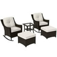 thumbnail image 3 of INTER HUT Stone Creek Patio Outdoor 5 Piece Wicker Conversation Rocking Chairs Set, Ottomans,Side Table, Beige Cushions, 3 of 9